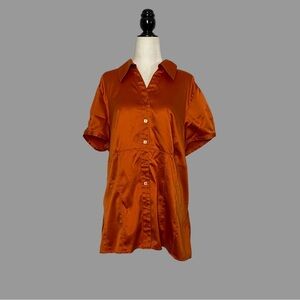 💜 18 💜 Satin Buttondown Plus Size Halloween Jewel Tone Blouse Square​